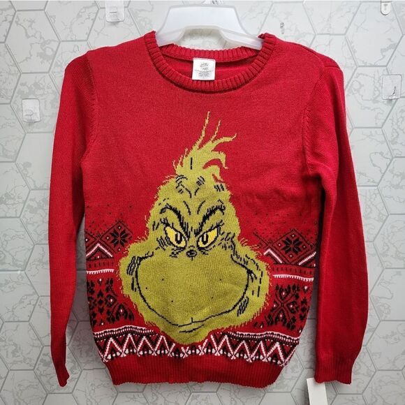 Nwt Boy's Girl's Christmas Holiday Grinch Sweater, Red - Picture 1 of 6